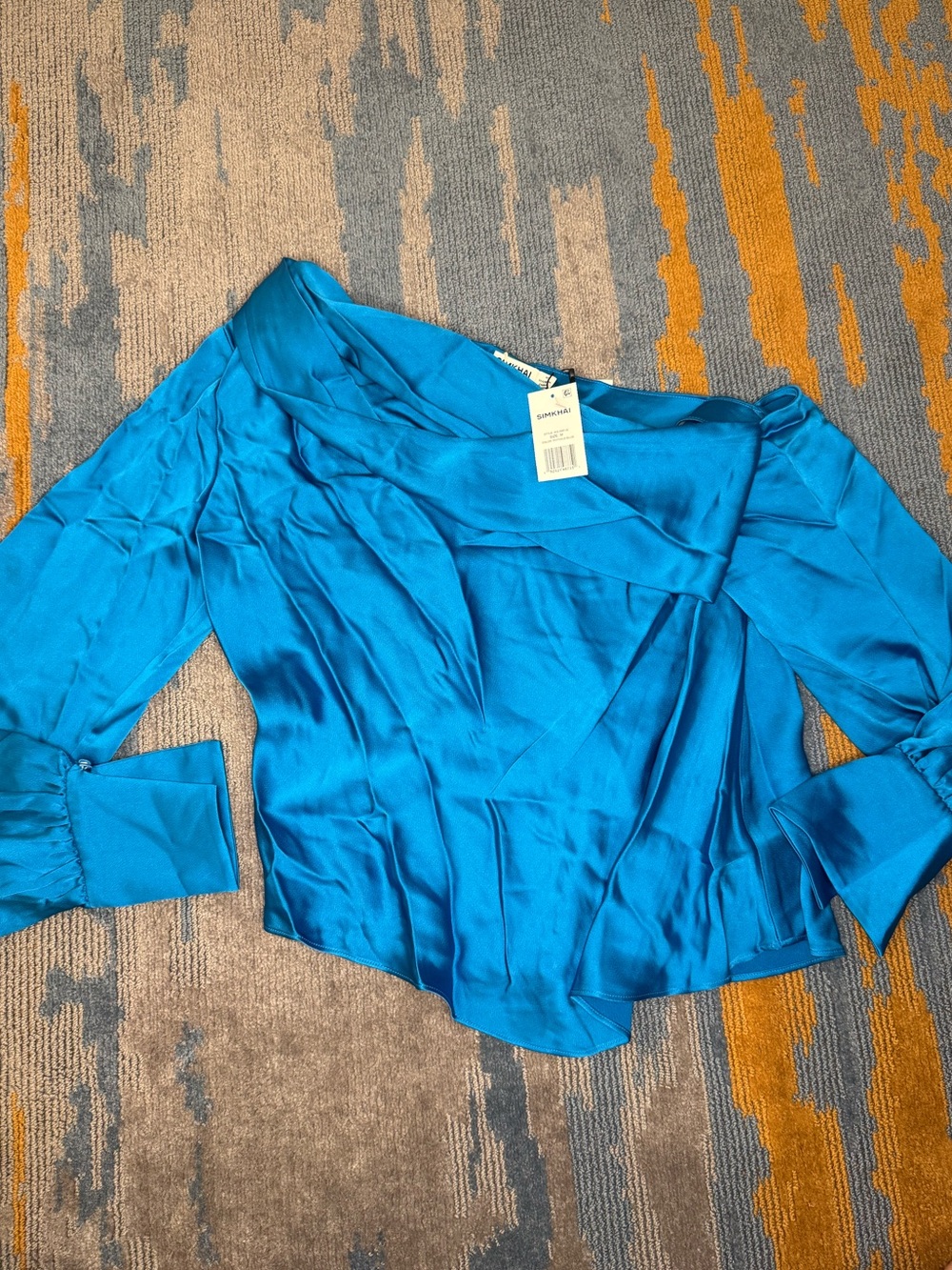 NWT SIMKHAI Alice One Shoulder Top in Phthalo Blue Size Medium - Picture 7 of 10